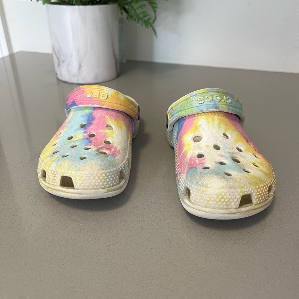 CROCS Pink and Blue Slippers with Classic Perforations